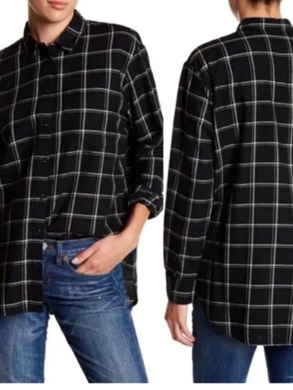 Madewell Black Classic Ex-Boyfriend Shirt in Windowpane Plaid